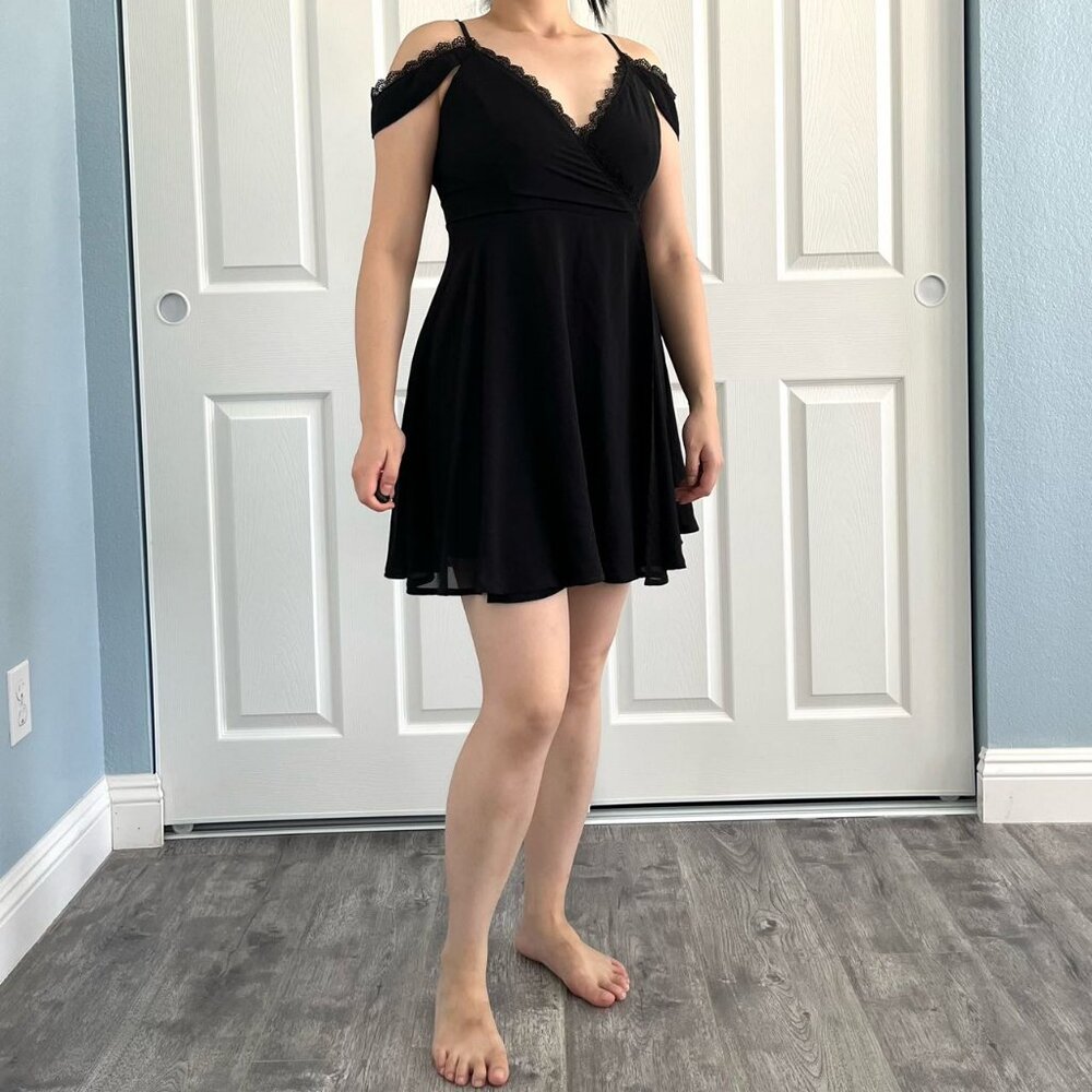 Lulus Black Lace Off-Shoulder Mini Dress